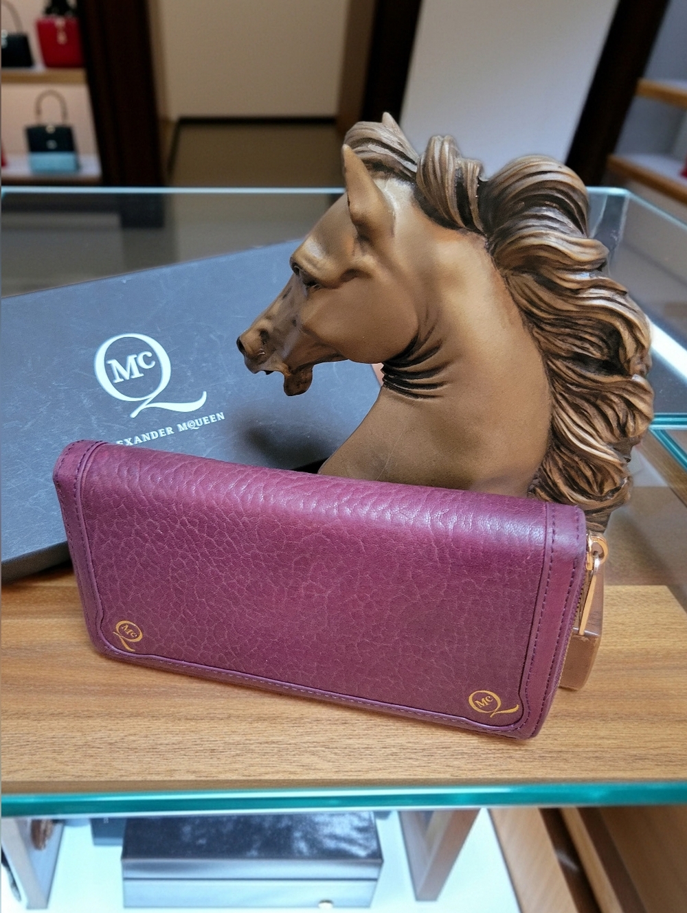 ALEXANDER MCQUEEN MCQ Zip Around Wallet Bubble Leather Gold Hardware